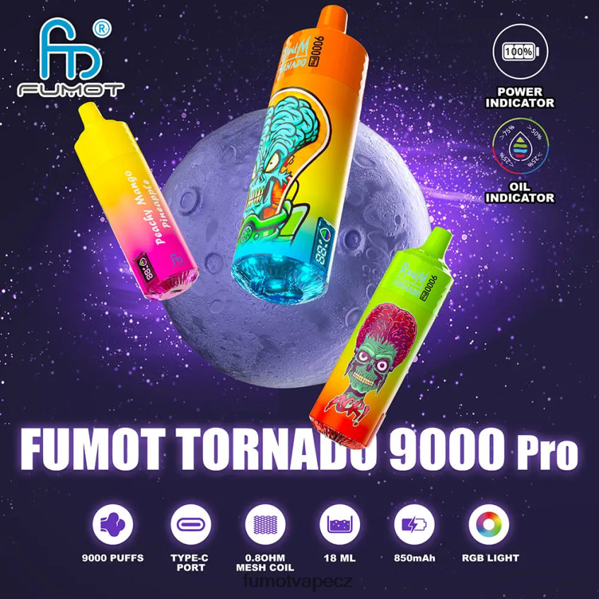 Fumot Tornado 1 kus jednorázové vapky 9000 pro 18 ml jahodový malinový led B4FVLH237 Fumot Tech