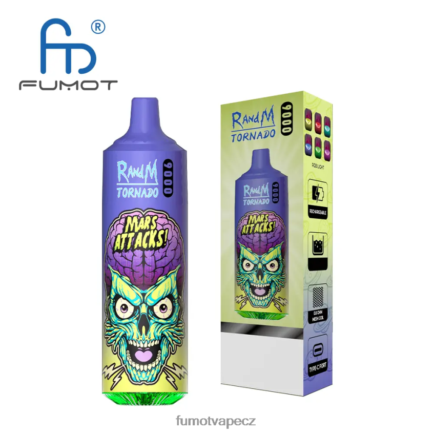 Fumot Tornado jednorázové vape pero 9000 - 18 ml (1 kus) žvýkačka z jahodového melounu B4FVLH45 Fumot Flavors