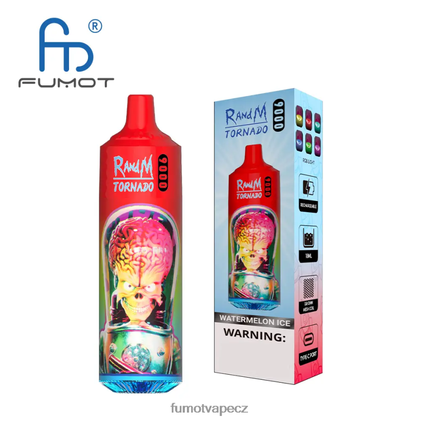 Fumot Tornado jednorázové vape pero 9000 - 18 ml (1 kus) žvýkačka z jahodového melounu B4FVLH45 Fumot Flavors