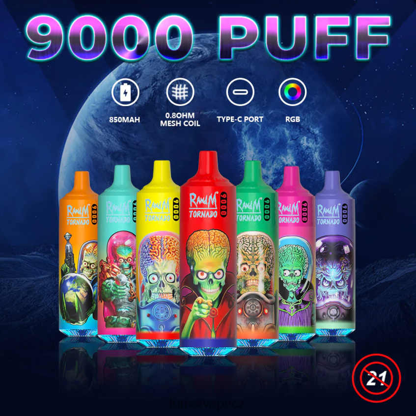 Fumot Tornado jednorázové vape pero 9000 - 18 ml (1 kus) žvýkačka z jahodového melounu B4FVLH45 Fumot Flavors